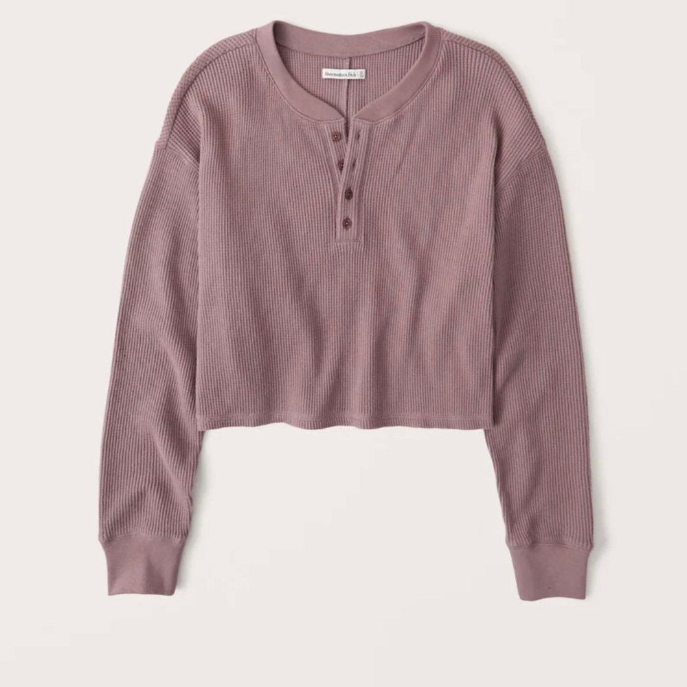 Abercrombie cropped long sleeve waffle Henley